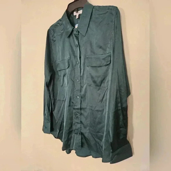 Equipment  NWT June Bug Emerald Satin Classic Signature Top - Picture 8 of 11